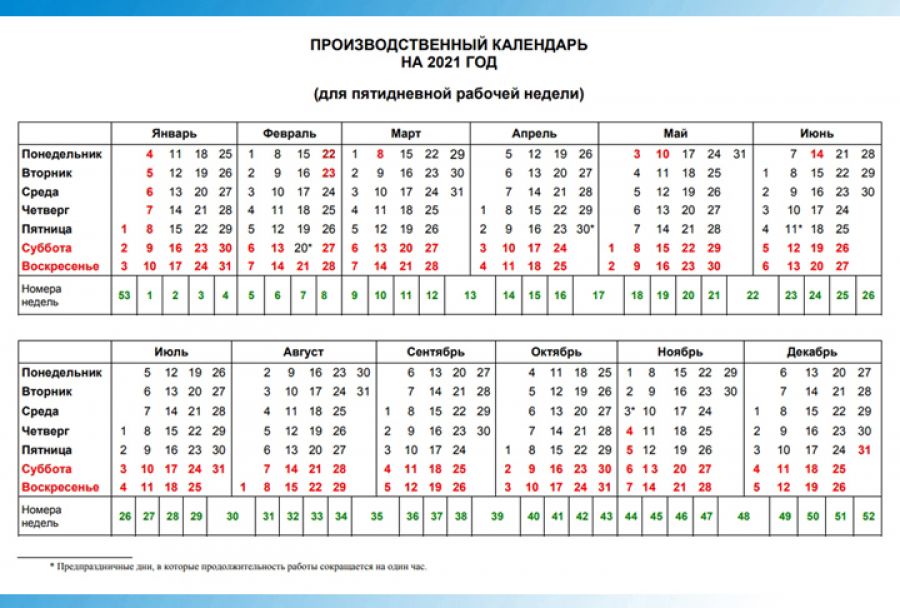 Выходные и праздничные дни в 2021 году