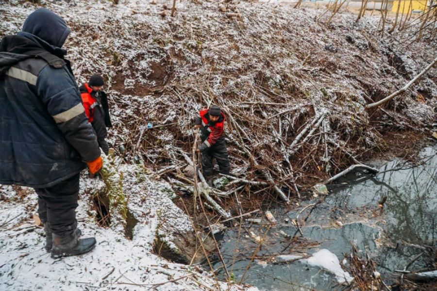 Русло и береговая линия безымянного ручья в районе Московского шоссе преобразились